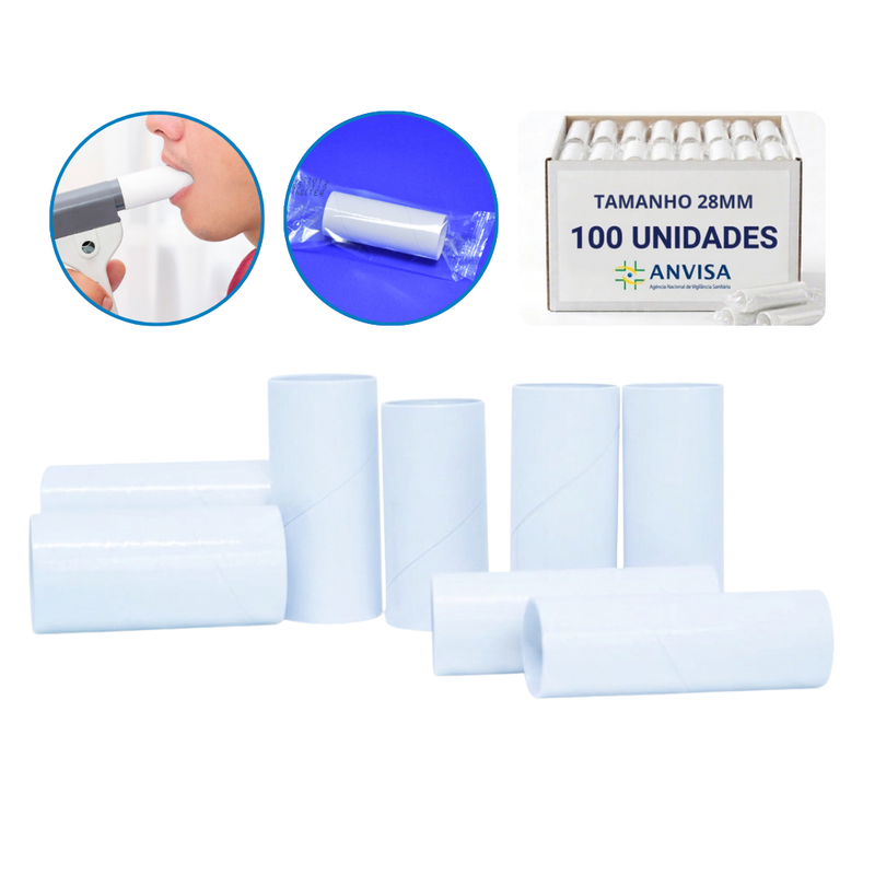 Bocal para Espirometria Tamanho 28mm Pacote C/100 unidades Embalado Individualmente Registro Anvisa